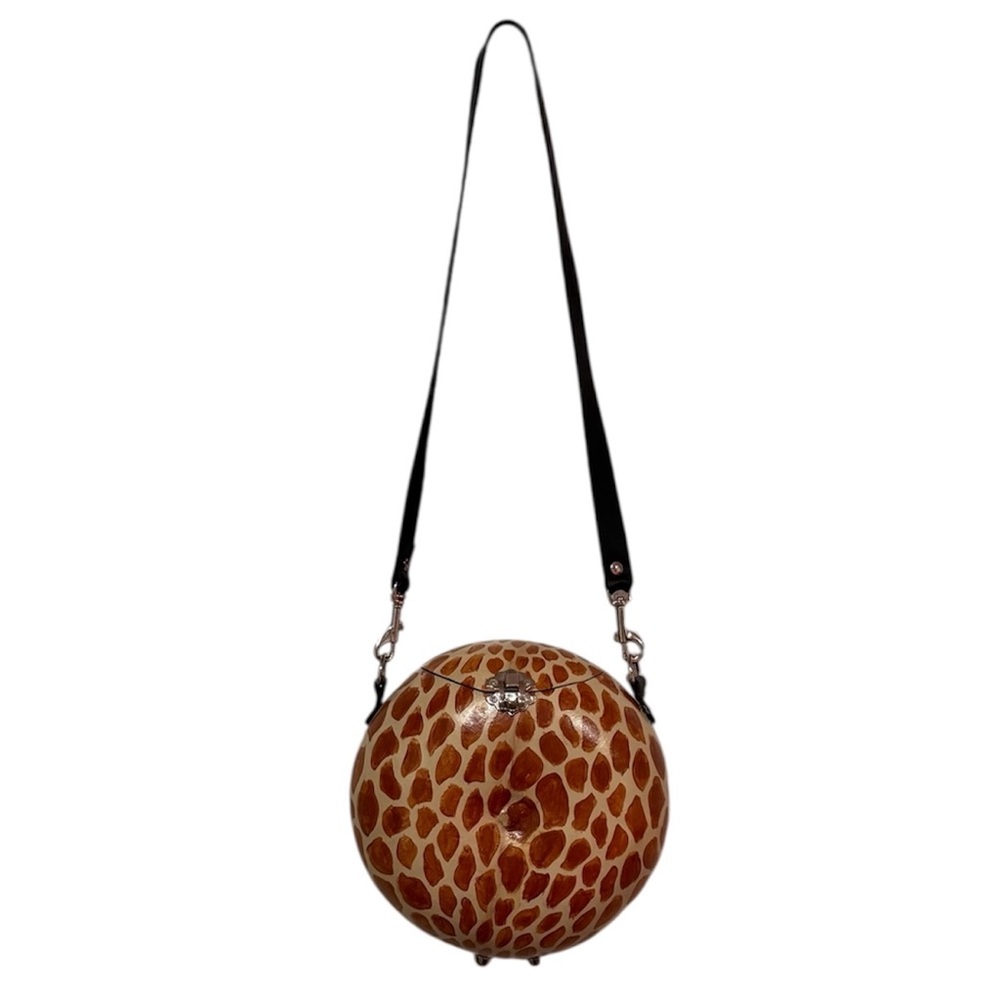 Giraffe Print Handcrafted Round Gourd Artisan Signed Shoulder Bag